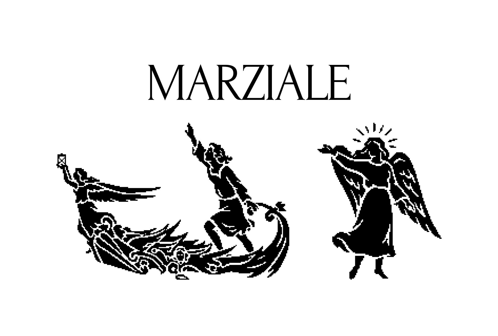 Marziale logo lockup with wordmark above, black on white