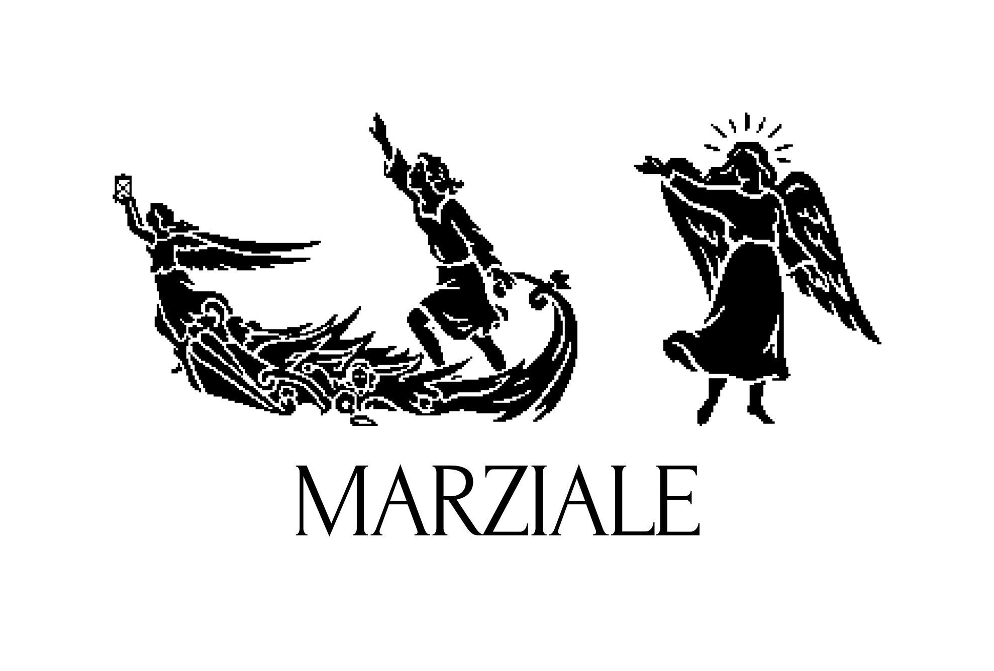 Marziale logo lockup with wordmark below, black on white