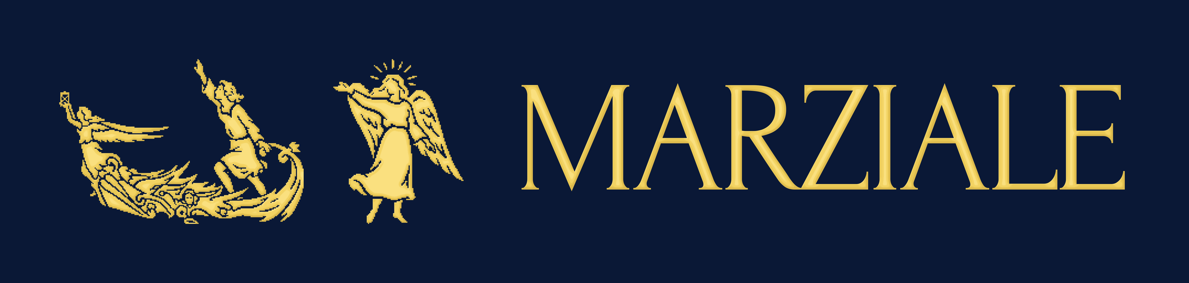 Marziale horizontal logo lockup, gold on navy
