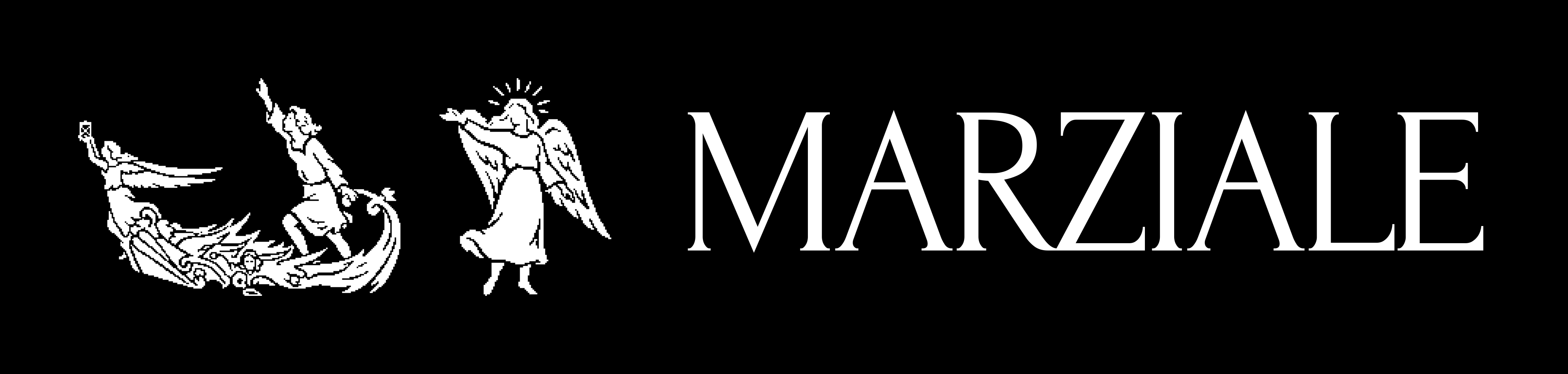 Marziale horizontal logo lockup, white on black