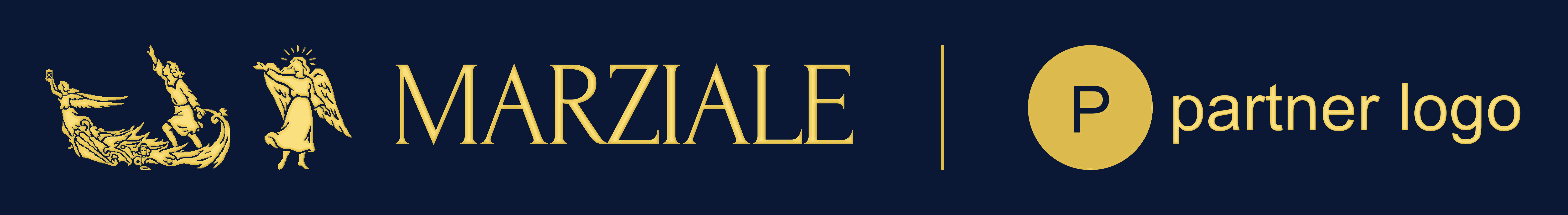 Marziale partner lockup example, gold on navy