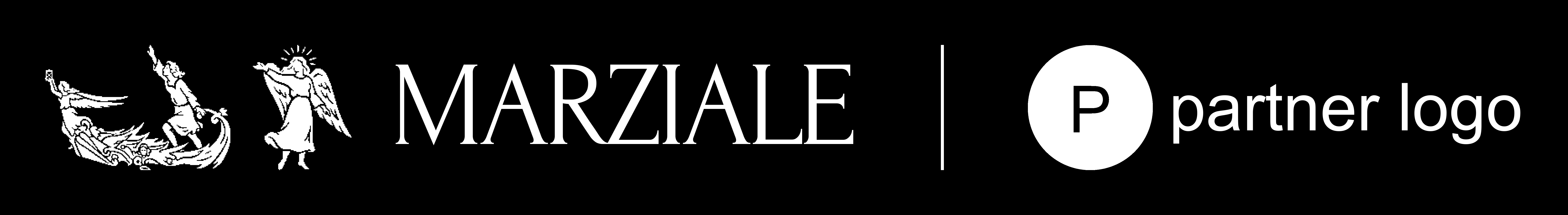 Marziale partner lockup example, white on black