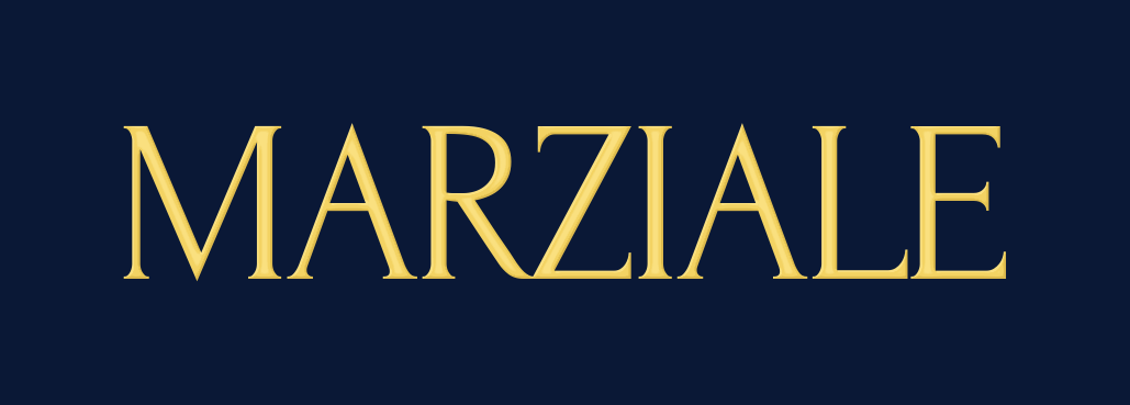 Marziale wordmark, gold on navy