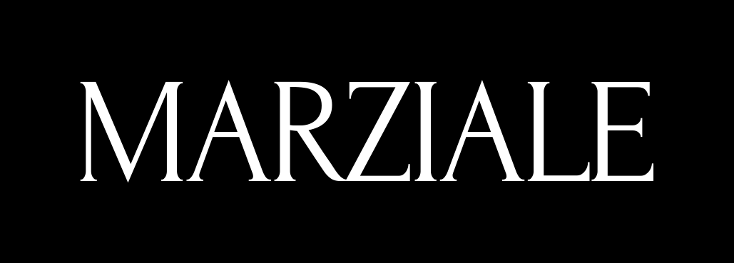 Marziale wordmark, white on black